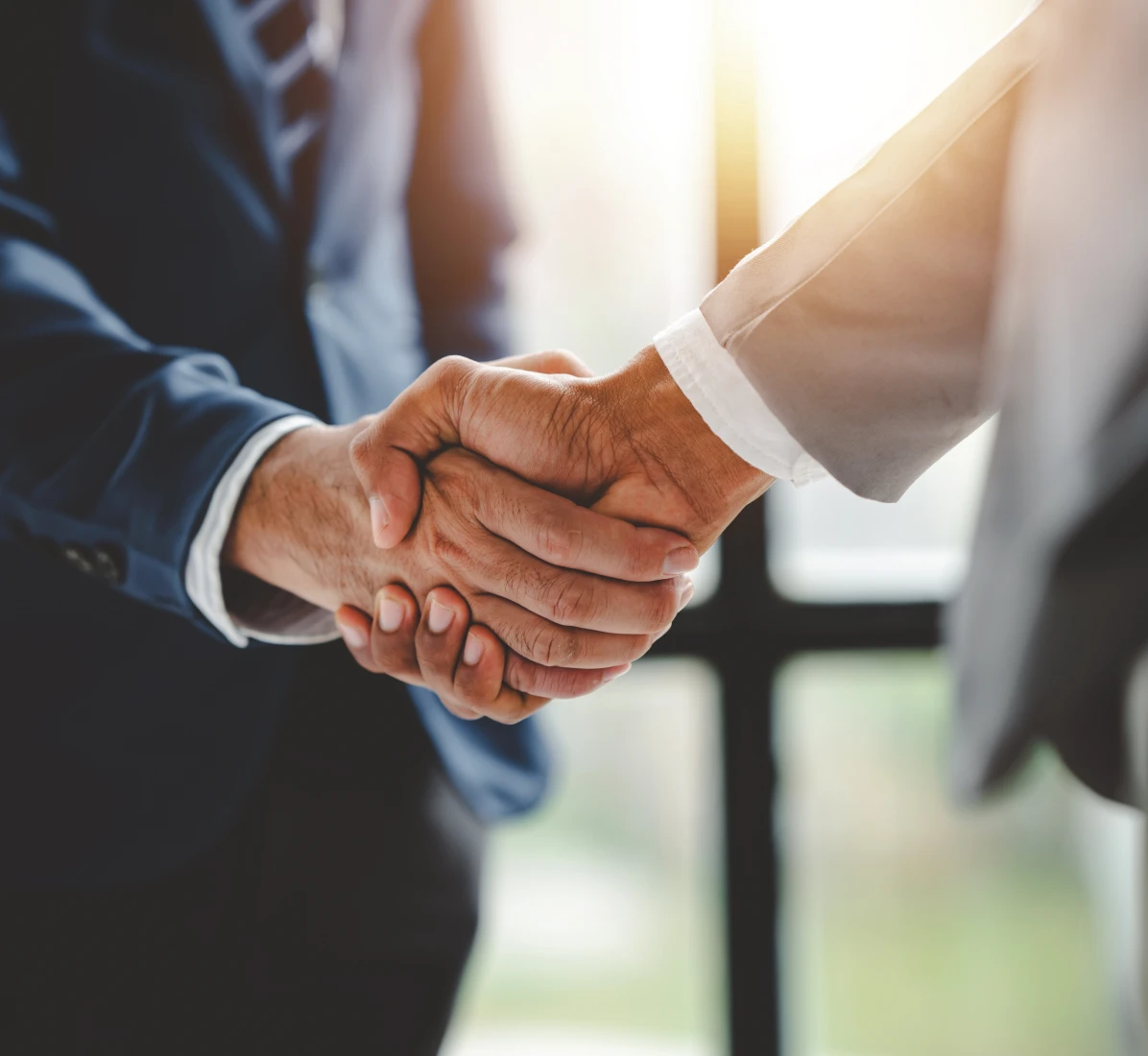 Business handshake in bright office