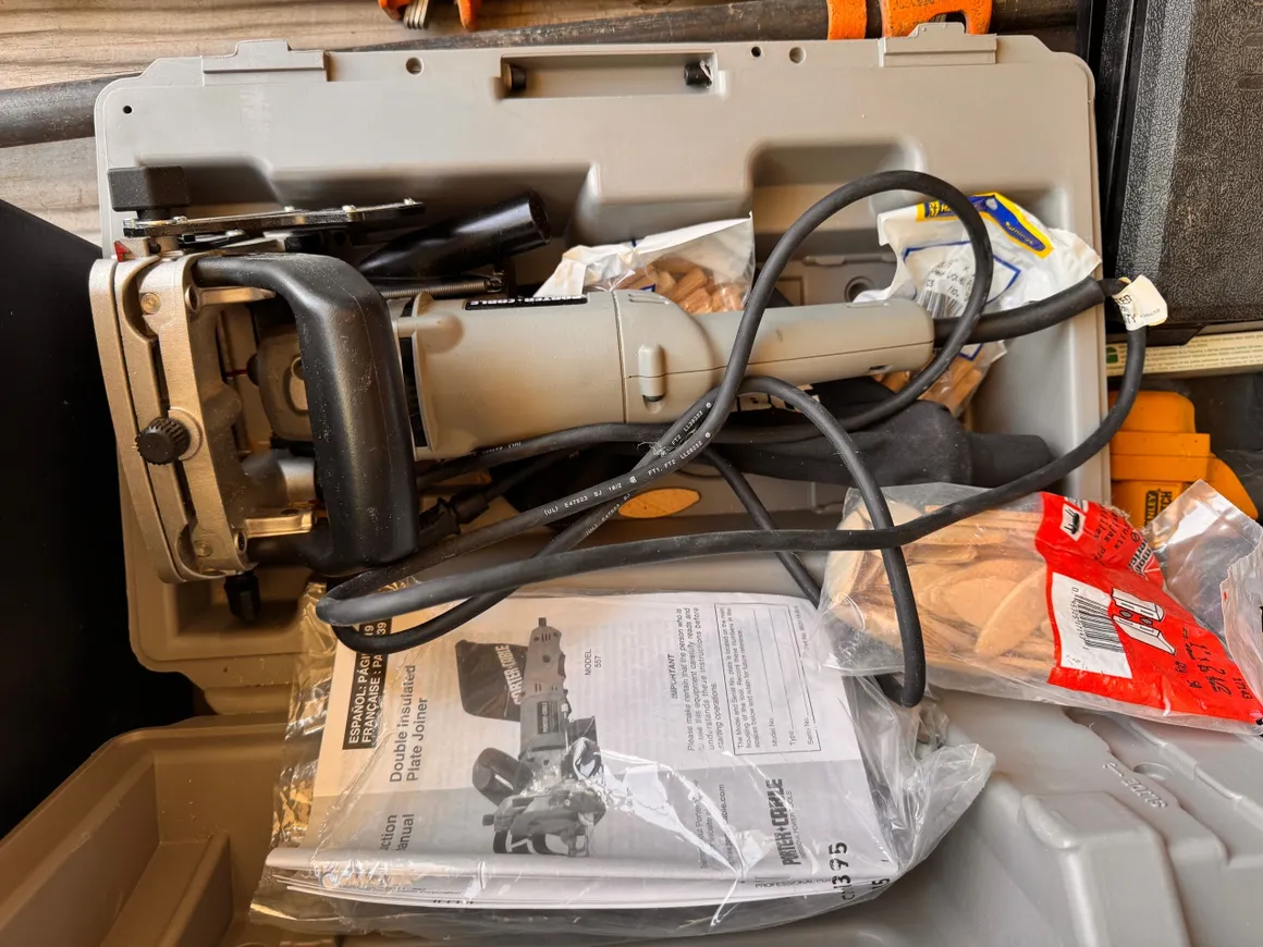 Carpentry tool set inside a storage box