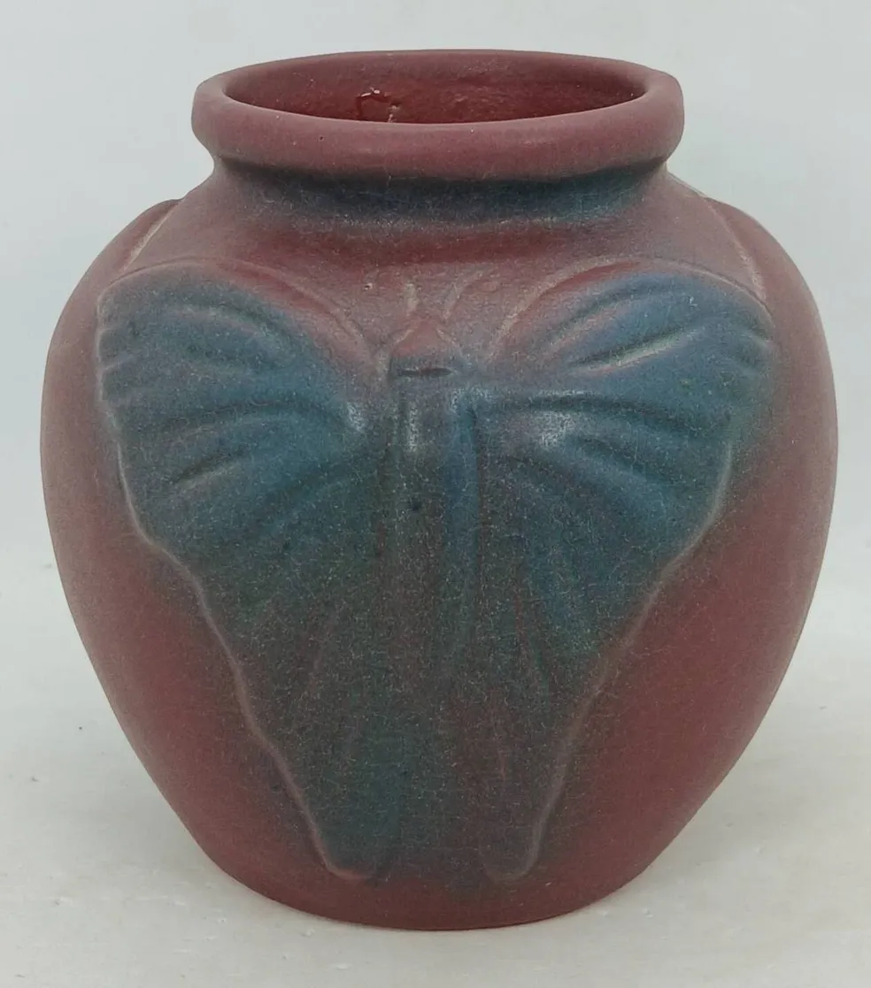 Red and teal butterfly vase