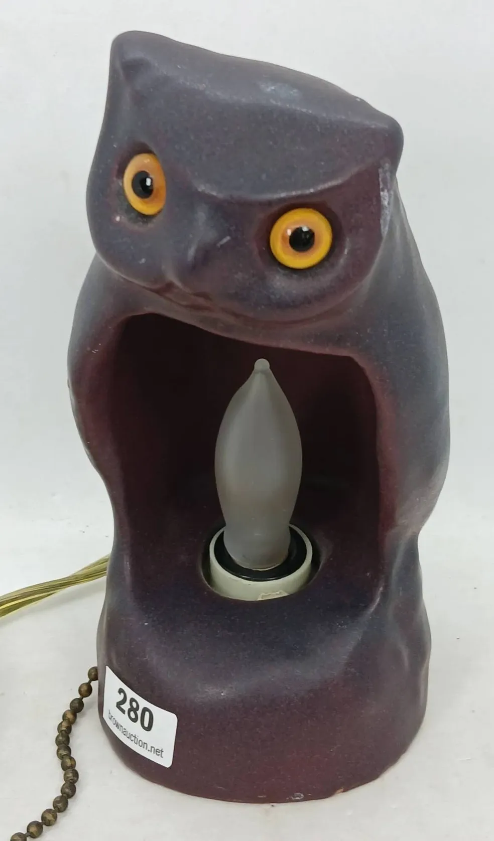 Purple owl lamp with pull chain